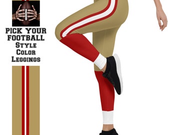 49ers Leggings/ San Francisco Fan/Team Colors With Gold-Red-White Striped/Ladies Football Style Sports Leggings