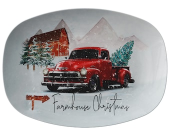 Red Farm Truck/ Farmhouse Christmas/ Serving Platter