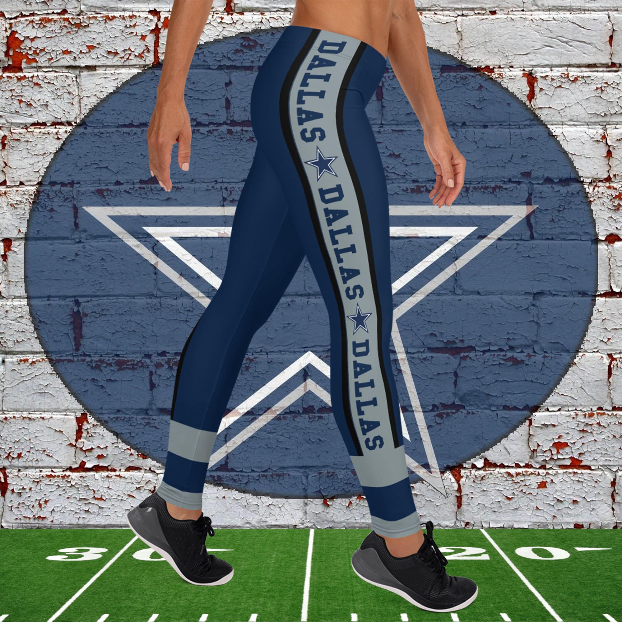 Dallas Fan/team Colors Metallic Silver With Blue-white Stars and  Stripes/cute Ladies Football Style Sports Leggings 