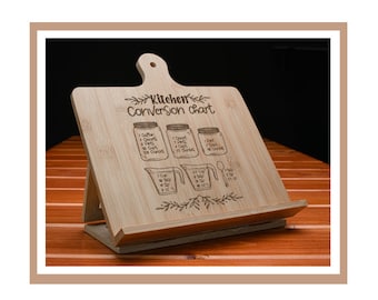 Bamboo Cookbook/Tablet Stand with Kitchen Conversion Chart