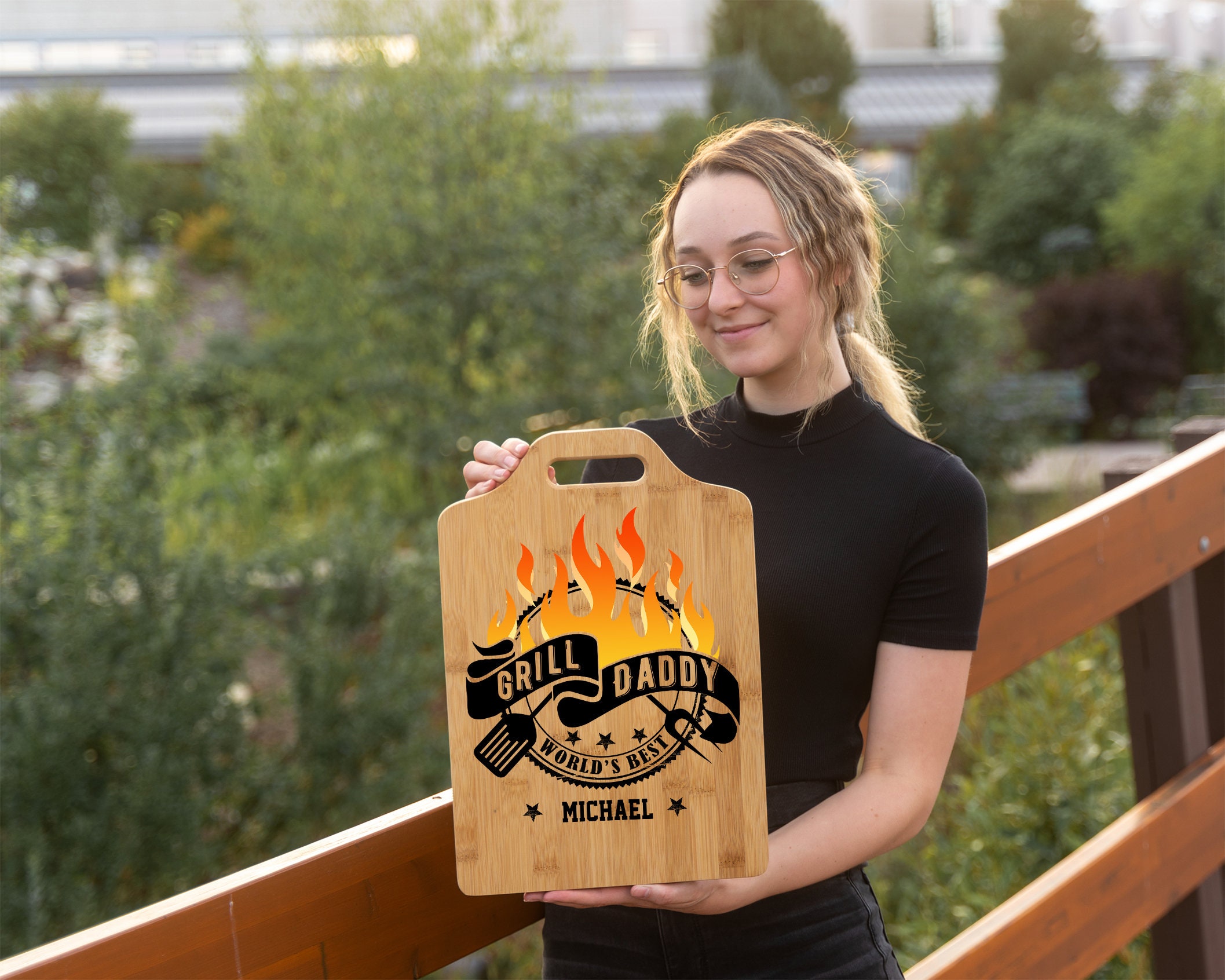 Personalized Dad Gifts Bamboo Cutting Board - The Grill Father Gift For Fathers Day Birthday