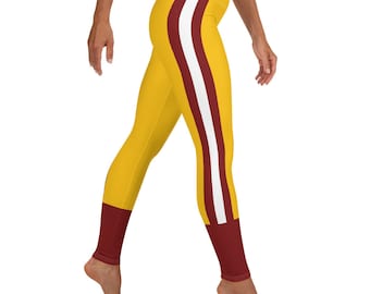 Washington Fan/Team Colors With Burgandy-Gold-White Striped/Cute Ladies Football Style Sports Leggings