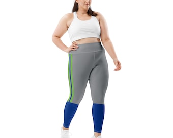 Seattle Plus Size Leggings/Seattle Football Team Throwback Colors With Navy-Green-Gray Striped/Cute Ladies Football Style Sports Leggings