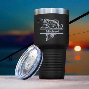 Personalized Bass Fish Tumbler: Laser Engraved Fisherman Gift
