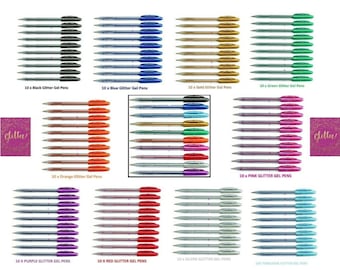 Glitter Gel Pens Sparkled Shine neon Metallic Pearlised Rubber Grip Red Black Green Blue Orange Gold