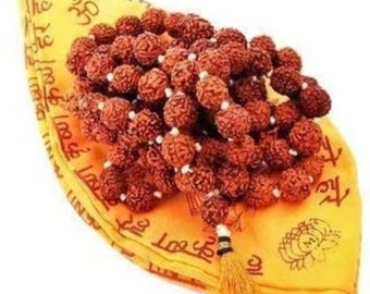 5 Mukhi, 108 Rudraksh beads, Shiva Tears 8 mm Rudraksha Beads Necklace, Rudrakash Mala, Natural Seeds, Yoga, Buddhist Jewelry & Gomukhi Bag