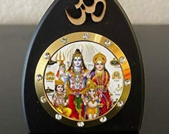 Shiv Parivar Ganesh Ji Kartikya Ji Idol Statue Wooden Frame for Car Dashboard Home Office Temple Mandir Hinduism