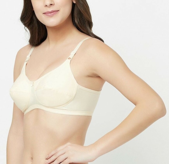 SKIN Pure Cotton Groversons SKIN Color Pratibha Seamed Non Padded Support  Poly Cotton White Bra cup Size B 
