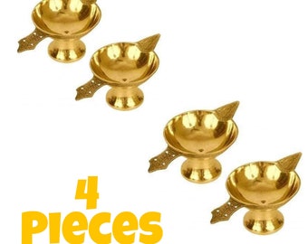 Set of 4 Pure Brass Jyoti Kuber Arti Diya Deepak Lamp Deep Diya Stand