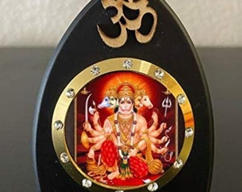 Shree Panchmukhi Hanuman Statue Wooden Frame for Car Dashboard Home Office Temple Mandir Hinduism