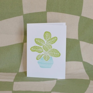 Tarjeta con planta de interior / Tarjeta de felicitación impresa en linóleo / Impresión original en linóleo / Impresa a mano