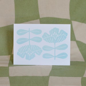 Blue Flowers Card | Lino Printed Greeting Card | Original Linocut Print | Hand Printed