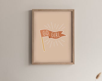Go Girl Print - Digital Download, Feminist Poster, Printable Nursery Art, Playroom Decor, Girl Power, Girl Power Wall Art, Girl Power Print