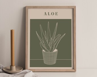 Aloe Print - Digital Download, Printable Art, Minimal Print, Modern Wall Art, Plant Wall Art, House Plant Drawing, Aloe, Plant Illustration