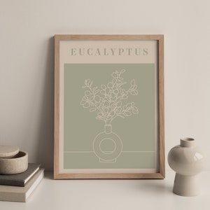 Eucalyptus Green Print - Digital Download, Printable Art, Minimal Print, Wall Art, House Plant Wall Art, Plant Drawing, Plant Illustration