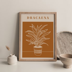Dracaena Print - Digital Download, Printable Art, Minimal Print, Modern Wall Art, House Plant Wall Art, Plant Drawing, Plant Illustration
