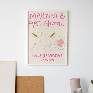 Martini and Art Night Matte Art Print - Colorful Print, Retro Wall Art, Aesthetic Decor, Gallery Wall, Home Inspo, Dining Room Bar Cart Art
