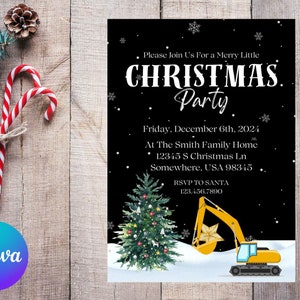 Convite de Natal de Construção, Modelo de Convite de Festa de Natal Editável, Modelo Canva Editável, Download Digital, Construção