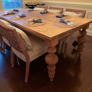 Chunky Balled Farmhouse Table, Custom Large Modern Table, Modern Table, Natural Wood Dining Table, Bulb Leg Table, Turned Farmhouse Table,