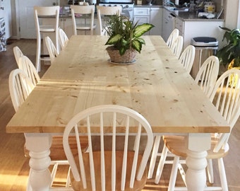 Large Farmhouse Table, Custom Farm Table with Turned Legs, Wooden Farm Table, Long Kitchen Table, Rustic Dining Table - All Sizes and Stains