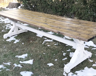 Distressed Farmhouse Table, Antique White Farm Table, Rustic Farm Table, Custom Farm Table, Wooden Kitchen Table - All Sizes and Stains