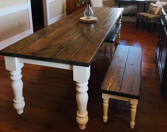 Large Farmhouse Table, Rustic Farm Table, Farmhouse Dining Table, Farm Kitchen Table, Custom Farmhouse Table, Spindle Leg Table - All Sizes!