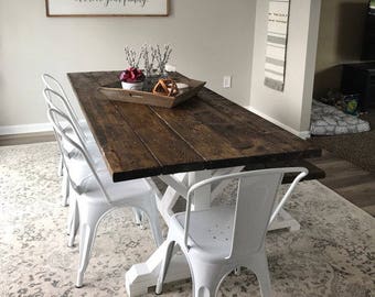 Farmhouse Table, Rustic Farm Table, Large Farm Table, Dining Room Table, Farm Table with White Base, Custom Farm Table, Wood Table