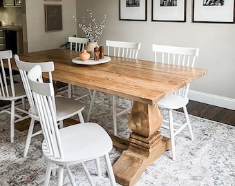 Pedestal Farmhouse Table, Double Pedestal Farm Table, Natural Wood Table, Baluster Trestle Table, Dining Table, Kitchen Table - All Sizes!