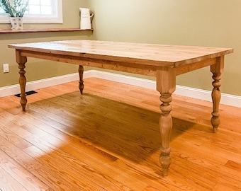 Farmhouse Table, Wood Farm Table, Farmhouse Dining Table, Farm Kitchen Table, Custom Natural Wood Table, Spindle Leg Farm Table - All Sizes!