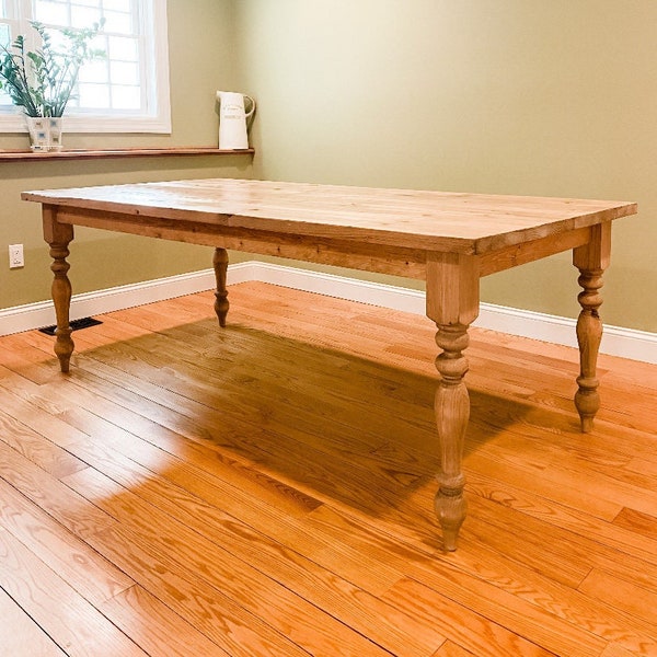 Farmhouse Table, Wood Farm Table, Farmhouse Dining Table, Farm Kitchen Table, Custom Natural Wood Table, Spindle Leg Farm Table - All Sizes!