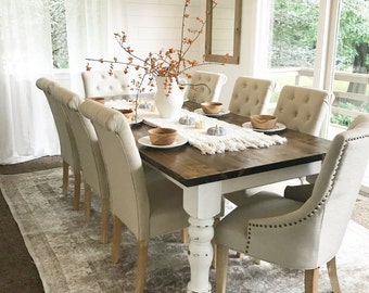 Farmhouse Table, Rustic Farm Table, Farmhouse Dining Table, Farm Kitchen Table, Custom Farmhouse Table, Spindle Leg Farm Table - All Sizes!