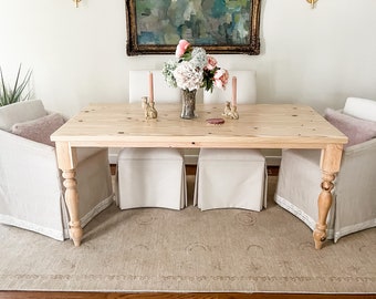 Natural Farmhouse Table, Rustic Farm Table, Farmhouse Dining Table, Natural Wood Table, Custom Farmhouse Table, Spindle Leg Farm Table