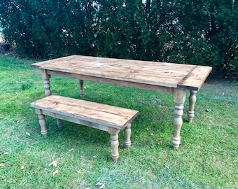 Rustic Farm Table, Chunky Leg Farm Table, Turned Legs Farm Table, Spindle Farm Table, Farmhouse Table, Custom Table, Rustic Kitchen Table