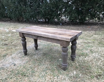 Custom Farmhouse Bench, Rustic Pine Dining Bench, Turned Legs