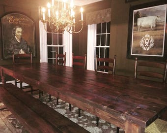 Custom Farmhouse Table, Rustic Farm Table, Farm Table with Turned Legs, Large Farmhouse Table, Long Farm Table - All Sizes & Stains