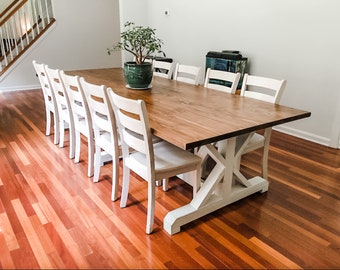 Large Farmhouse Table, Rustic Farm Table, Farmhouse Dining Table, Pedestal Trestle Table, Natural Wood Table, Rustic Table, Kitchen Table