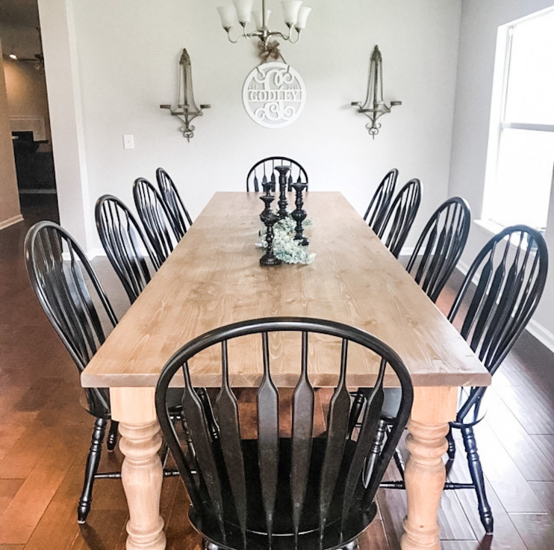 Handmade Solid Pine Farmhouse Table, Natural Wood Spindle Table, Custom ...