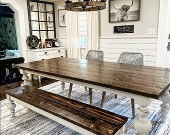 Chunky Balled Farmhouse Table, Modern Balled Table, Large Turned Leg Table, Custom Farmhouse Table, Bulb Leg Table, Large Dining Room Table