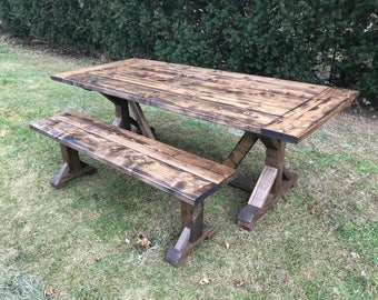 Custom Farmhouse Table, Rustic Farm Table, Harvest Table, Long Farm Table, Large Farm Table, Pedestal Table - All Sizes and Stains
