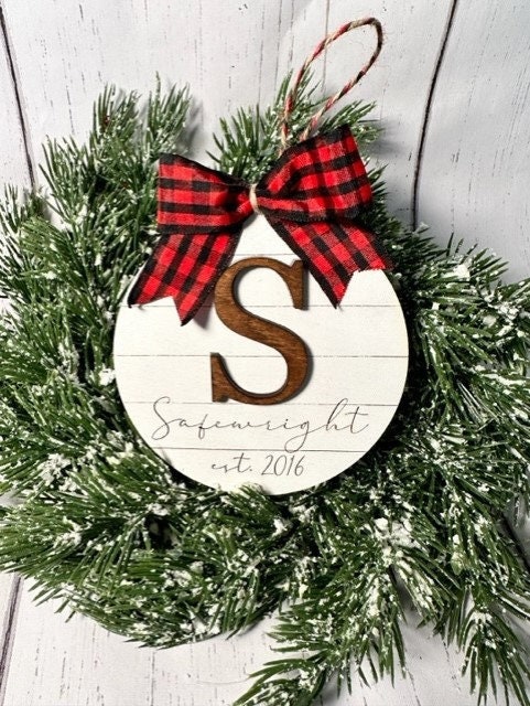 Rustic Monogram Christmas Ornament, Last Name Christmas Ornament,Shiplap Initial Christmas Ornament , Our First Christmas, Secret Santa Gift