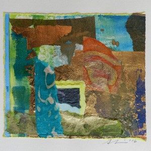 Original Abstract Etching collage with copper leaf: Number 4