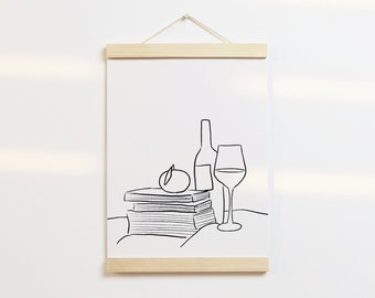 Wine and Books - Wall Art Print, Home Decor, Perfect for Library or Study, Unique Gift for Book and Wine Lovers