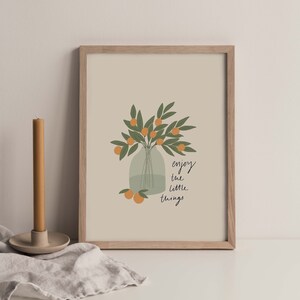 Enjoy the Little Things Orange Plant Vase Wall Art Print A3, A4 and A5 image 1