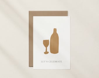 Let's Celebrate - Artistic Glass and Bottle Theme Greeting Card for Celebrations - Ideal Birthday or Anniversary Gift