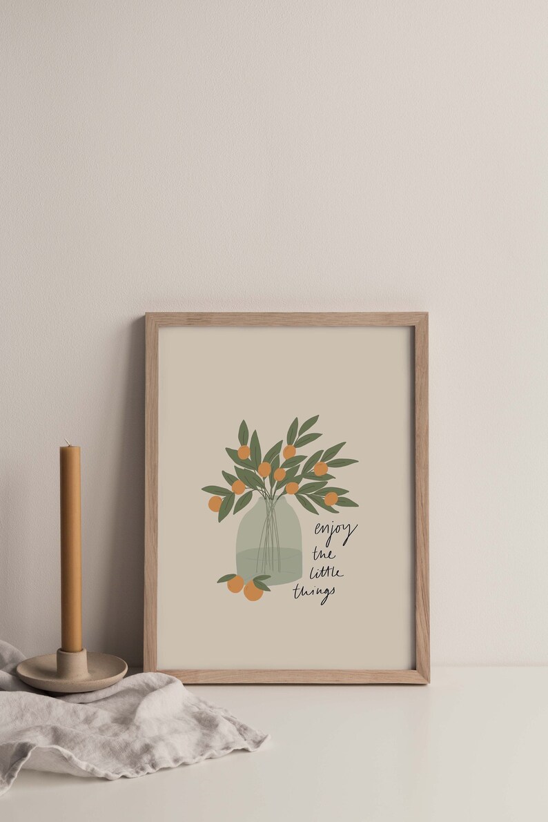 Enjoy the Little Things Orange Plant Vase Wall Art Print A3, A4 and A5 image 1