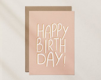 Happy Birthday - Pink Greeting Card, Handwritten Typography Design, Perfect for Celebrating Loved Ones