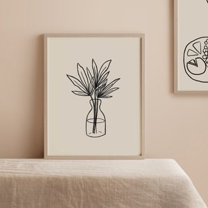 Plant Vase Neutral Line Art Print A3, A4, A5 and A6 Wall Print