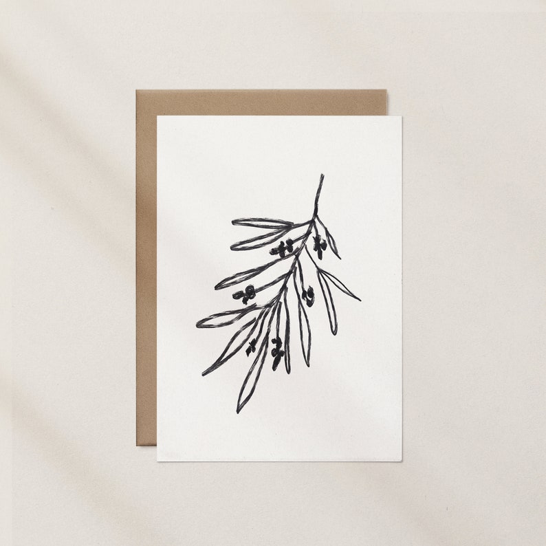 Mistletoe Christmas Card, Black & White Line Art Design, Perfect Christmas Gift image 1