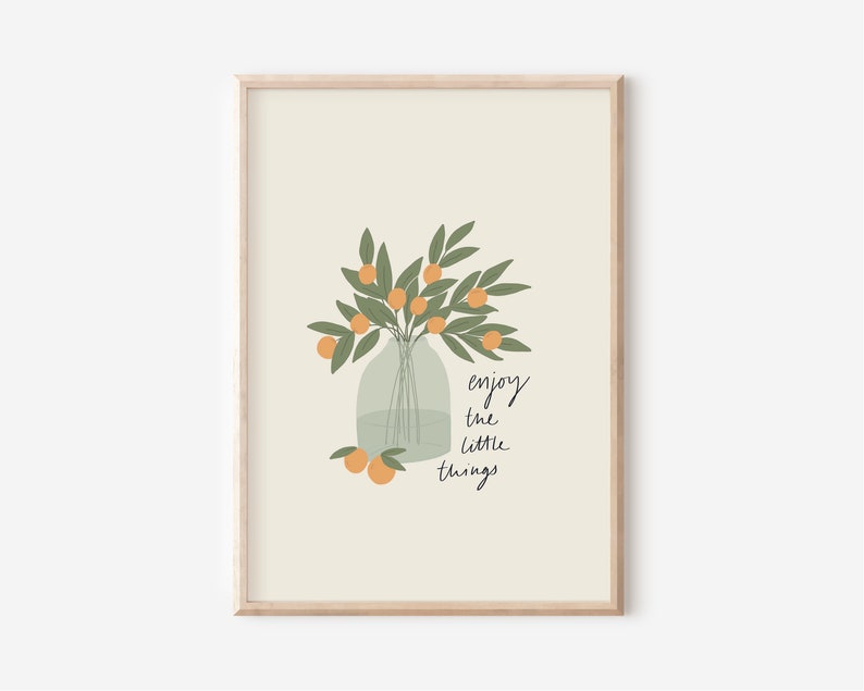 Enjoy the Little Things Orange Plant Vase Wall Art Print A3, A4 and A5 image 2