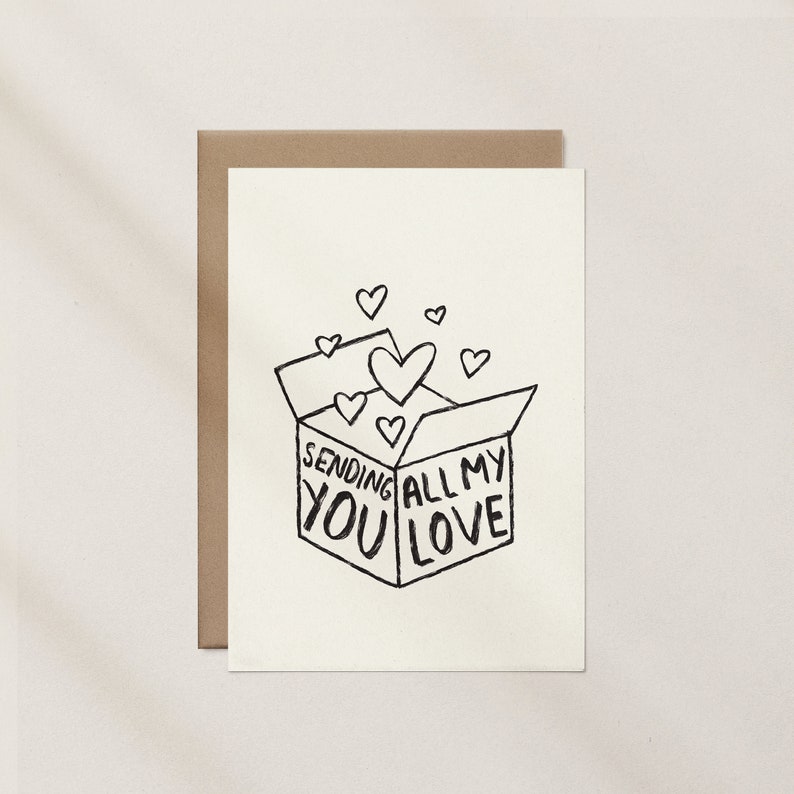 Sending You All My Love Minimal Line Art Neutral Greeting Card image 1